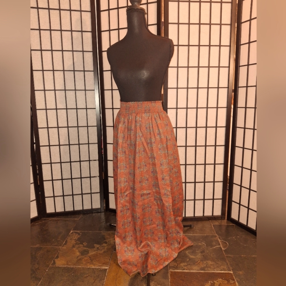 Elegant Burgandy Patterned Women's Boho Maxi Skirt